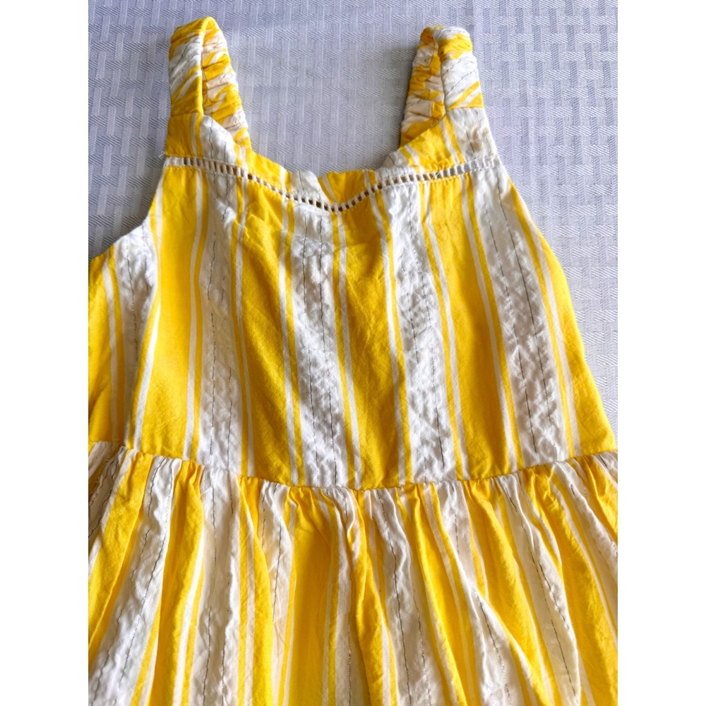 Tahari Girls Yellow White Stripe Metallic Sundress Smocked Back Cutout Bow Tie - Picture 5 of 11
